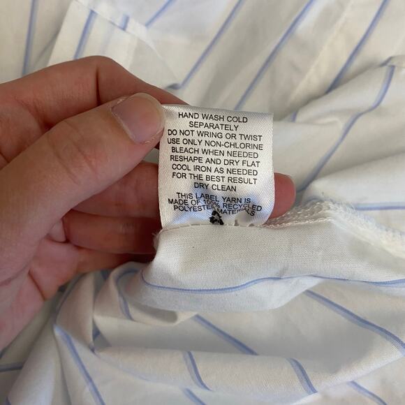 Olive + Oak Shirt L White Blue Pinstripe Button Down Oversized Blouse - Picture 7 of 7